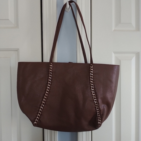 BCBG Paris Faux Brown Leather Shoulder Bag Tote - Picture 3 of 14